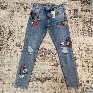 Topshop Moto Lucas Slim Sequined Boyfriend Jeans
